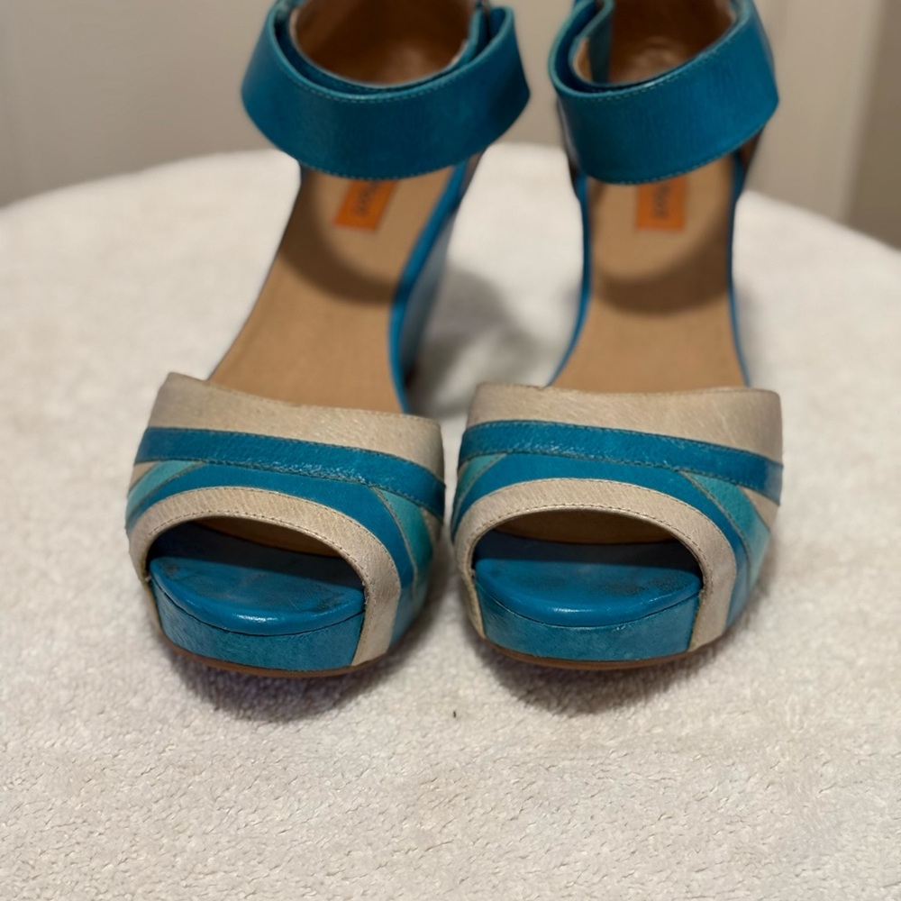 Miz Mooz Blue and Cream Women's Sandals